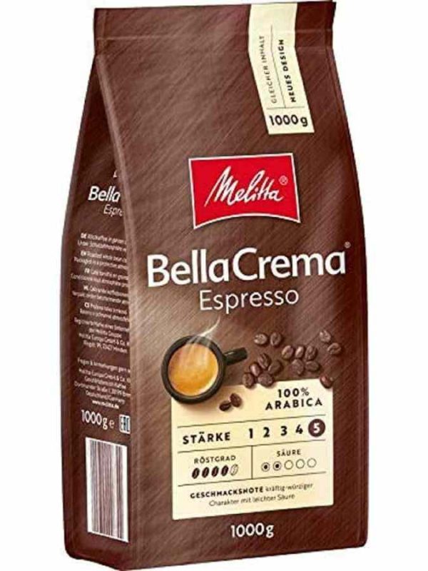 Premium Melitta BellaCrema Espresso 1 kg coffee beans - Rich, aromatic blend for exquisite espresso lovers. Buy online now!