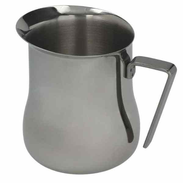 Stylish stainless steel milk jug for baristas, perfect for latte art and steamy froths