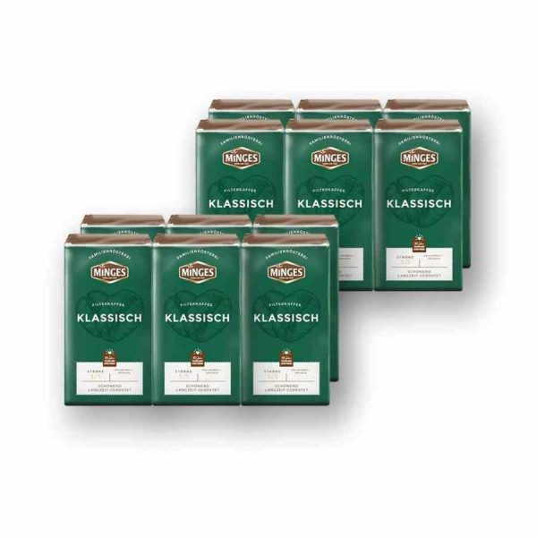 Indulge in the rich aroma of Minges Classic Ground Coffee - 12 packs of 500g each. Elevate your coffee experience with this premium blend!