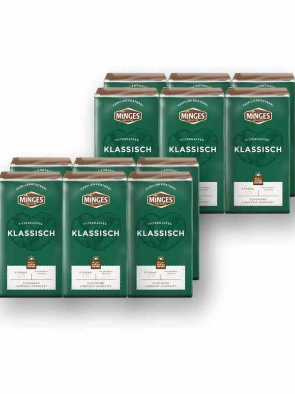 Indulge in the rich aroma of Minges Classic Ground Coffee - 12 packs of 500g each. Elevate your coffee experience with this premium blend!
