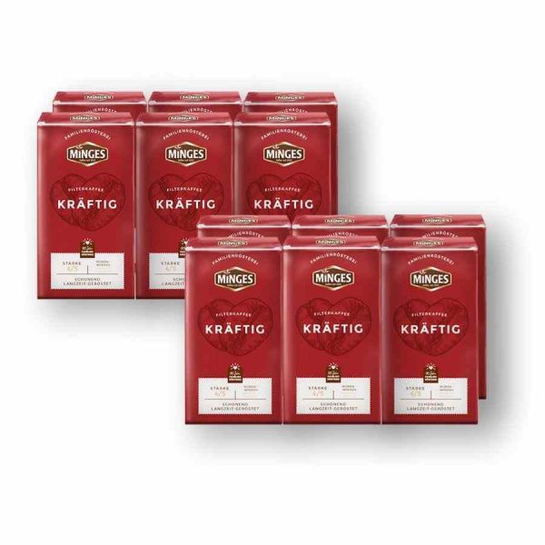 Premium Kraftig Minges 12 x 500 g Ground Coffee - Rich and robust blend for the perfect brew at home or office, exceptional flavor and quality.