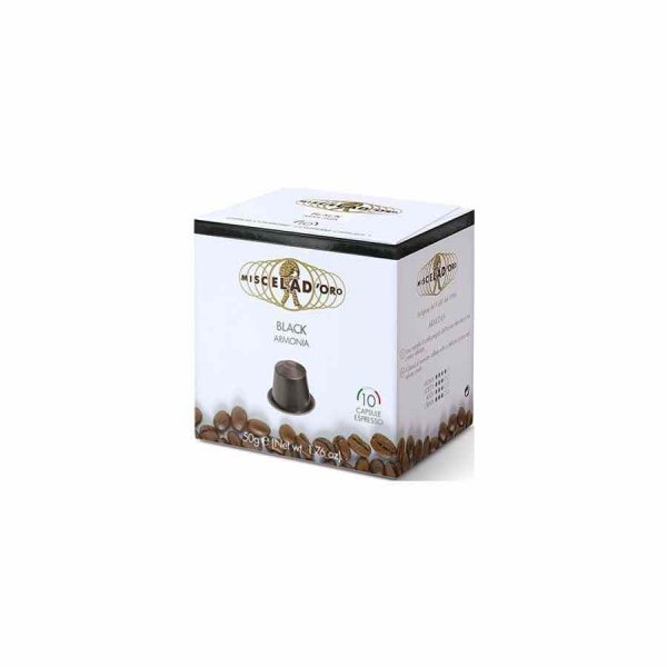 Premium Miscela d'Oro Black Coffee Capsules - Compatible with Nespresso, Pack of 10 Units - Best Quality for Espresso Lovers