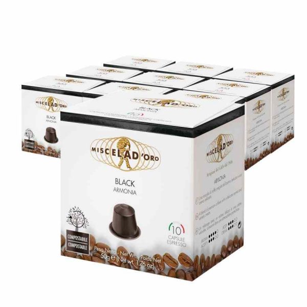 Miscela d'Oro Black Coffee Capsules for Nespresso - 100 Premium Pods, Italian Rich Blend - Buy Online Now!