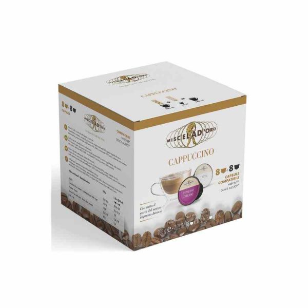 Indulge in Miscela d'Oro Cappuccino Coffee Capsules, 16 Units, Dolce Gusto® Compatible - Premium Italian Coffee Pods for True Coffee Lovers!