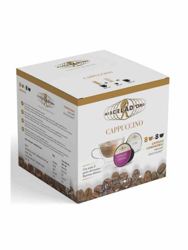 Indulge in Miscela d'Oro Cappuccino Coffee Capsules, 16 Units, Dolce Gusto® Compatible - Premium Italian Coffee Pods for True Coffee Lovers!