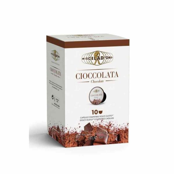 Indulge in Rich and Creamy Miscela d'Oro Cioccolata Hot Chocolate Capsules - Dolce Gusto® Compatible. Enjoy 10 Units of Decadent Goodness!