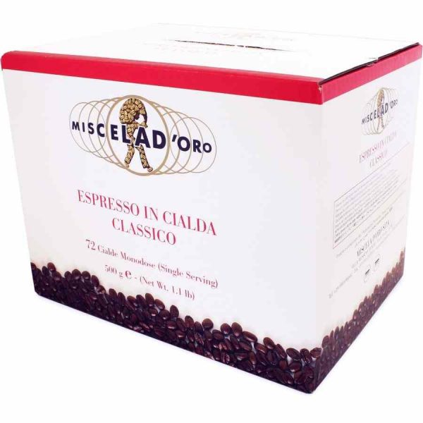 Experience the rich flavor of Miscela d'Oro Classico ESE espresso coffee capsules in this value pack of 72 units. Indulge in premium quality coffee!