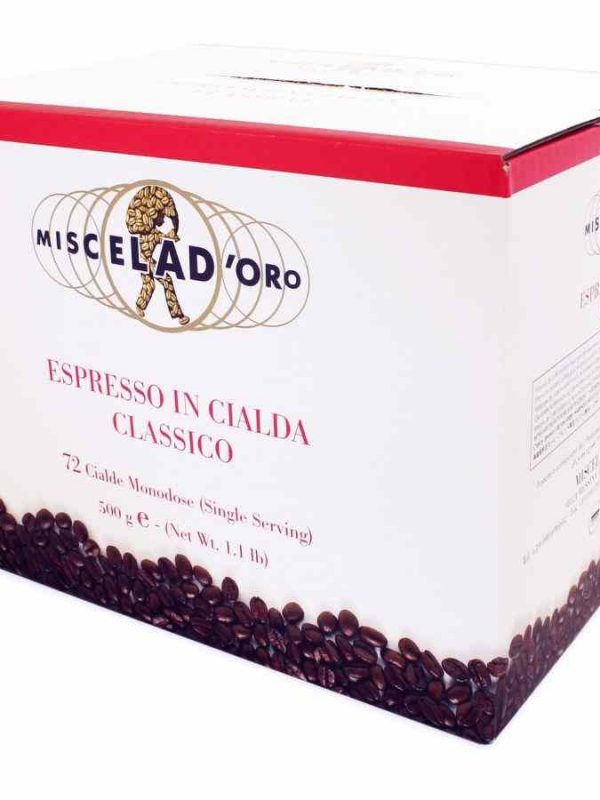 Experience the rich flavor of Miscela d'Oro Classico ESE espresso coffee capsules in this value pack of 72 units. Indulge in premium quality coffee!