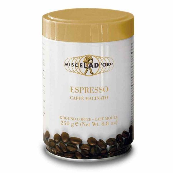 Miscela d'Oro Expresso Tin 250g: Indulge in premium Italian espresso blend - rich, aromatic, and perfect for your coffee fix. Shop now!