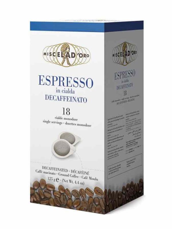 Indulge in the rich flavor of Miscela d'Oro Decaffeinated Espresso Capsules - 18 units. Enjoy premium quality decaf espresso anytime, anywhere!