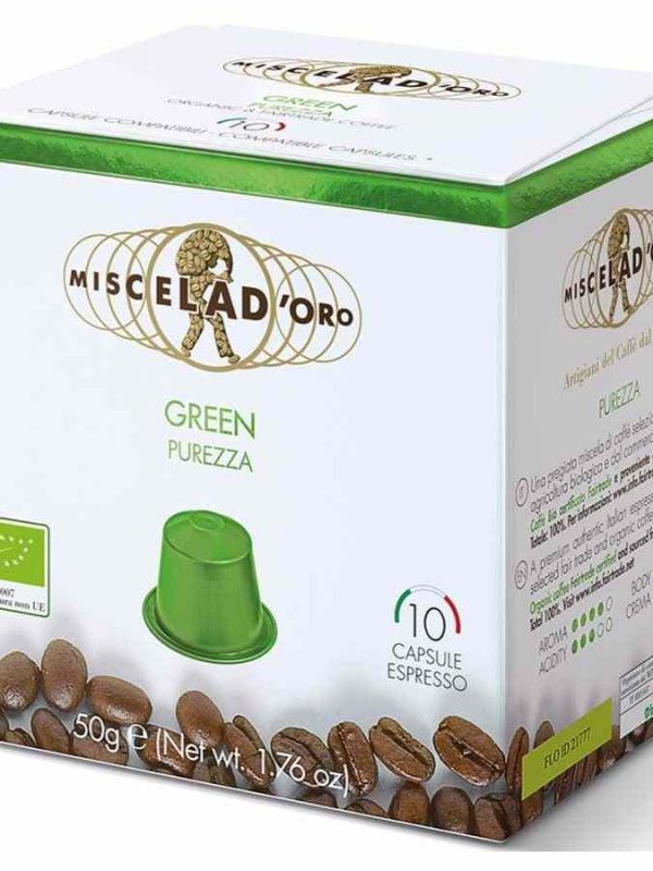 Miscela d'Oro Espresso Green Coffee capsules, 10 units - Nespresso compatible pods for a rich and sustainable espresso experience