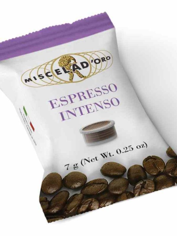 Indulge in rich flavors with Miscela d'Oro Espresso Intenso espresso coffee capsules, 100 units - the perfect blend of intensity and satisfaction.