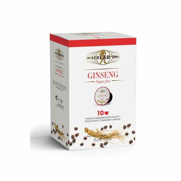 Premium Miscela d'Oro Ginseng Sugar Free - Pack of 10 Dolce Gusto® Compatible Capsules, perfect for a delightful and guilt-free coffee indulgence.