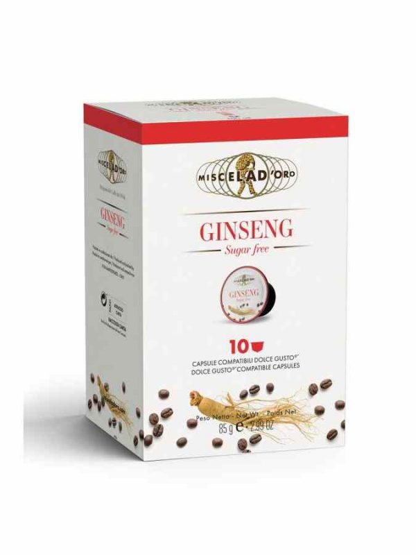 Premium Miscela d'Oro Ginseng Sugar Free - Pack of 10 Dolce Gusto® Compatible Capsules, perfect for a delightful and guilt-free coffee indulgence.