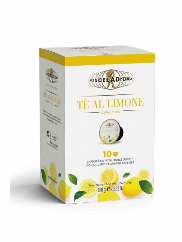 Indulge in Miscela d'Oro Lemon Tea - Dolce Gusto® Compatible Capsules, 10 units of exquisite flavor and convenience. Buy now!