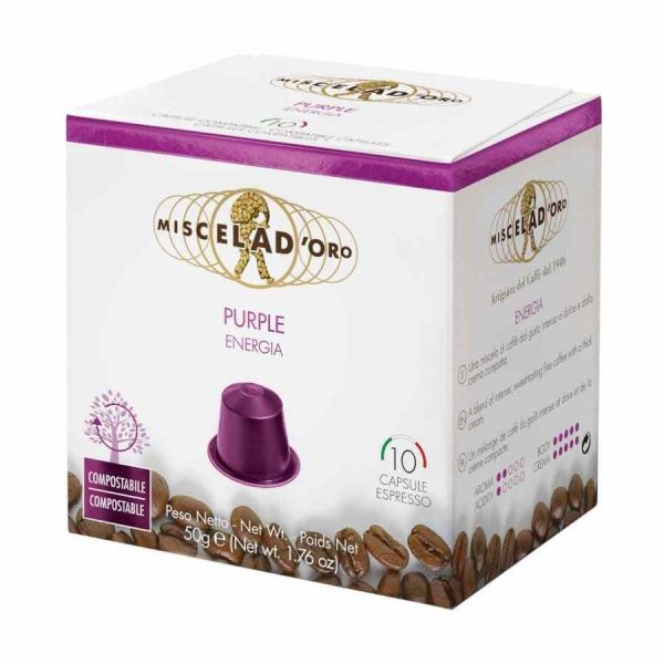 Indulge in luxury with Miscela d'Oro Purple Nespresso coffee capsules compatible 10 units: the perfect blend of quality and convenience.