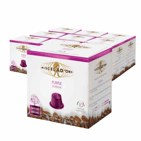Miscela d'Oro Purple Coffee Capsules Compatible with Nespresso 10 x 10 units - Indulge in premium espresso with these convenient capsules!