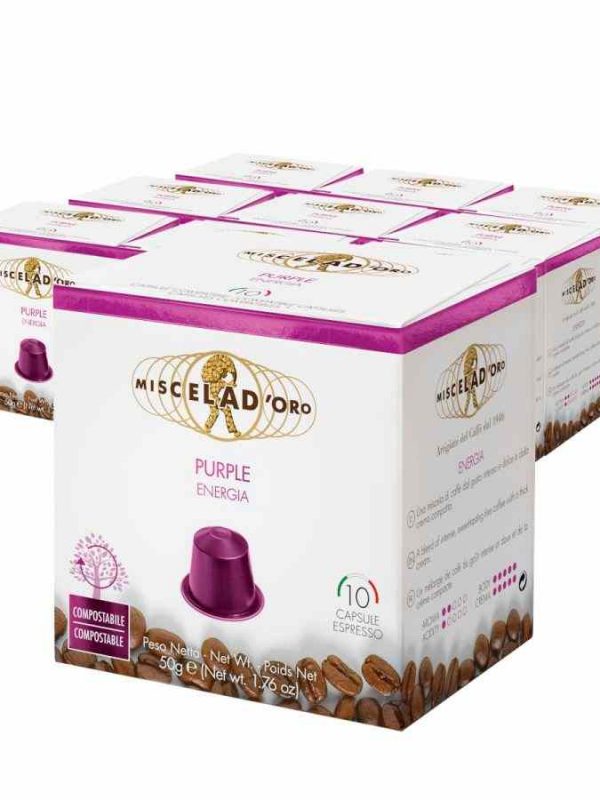 Miscela d'Oro Purple Coffee Capsules Compatible with Nespresso 10 x 10 units - Indulge in premium espresso with these convenient capsules!