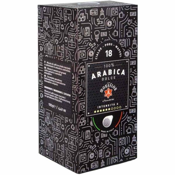 Indulge in Mokaflor 100% Dolce Arabica E.S.E. Espresso capsules - 18 units of pure coffee bliss for your espresso experience.