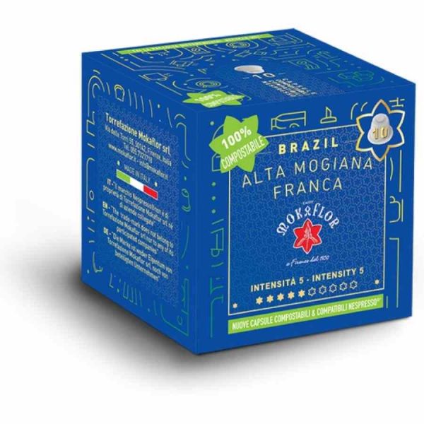 Indulge in Mokaflor Brazil Alta Mogiana Franca Nespresso Compatible Coffee Capsules – 10 pcs of premium coffee goodness!