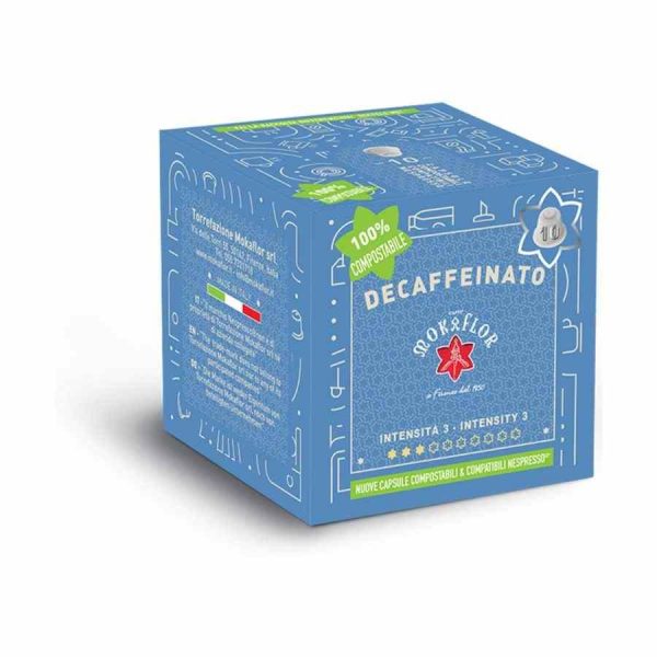 Premium 10-pack decaffeinated coffee capsules for Nespresso Mokaflor, rich in flavor and compatible with your coffee machine.