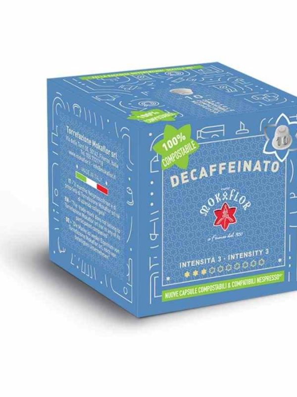 Premium 10-pack decaffeinated coffee capsules for Nespresso Mokaflor, rich in flavor and compatible with your coffee machine.
