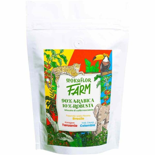 Indulge in the rich flavor of Mokaflor FARM 90% Arabica and 10% Robusta 250g Coffee Beans - a premium blend for coffee lovers.