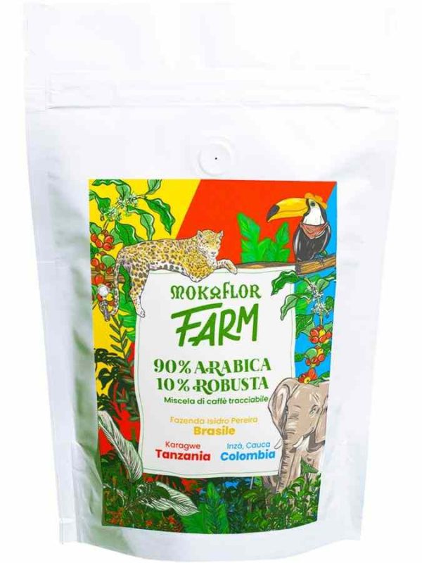 Indulge in the rich flavor of Mokaflor FARM 90% Arabica and 10% Robusta 250g Coffee Beans - a premium blend for coffee lovers.