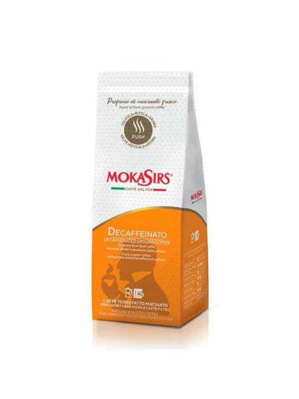 Indulge in the rich flavor of MokaSirs Decaffeinated 180 g Ground Coffee - premium quality for your perfect cuppa without the caffeine kick!