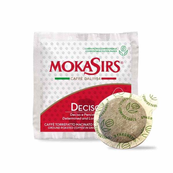 Experience bold flavor with MokaSirs Deciso ESE espresso coffee capsules 200 units - premium quality for coffee enthusiasts.