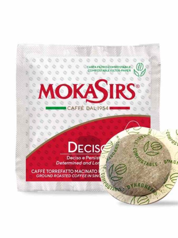 Experience bold flavor with MokaSirs Deciso ESE espresso coffee capsules 200 units - premium quality for coffee enthusiasts.
