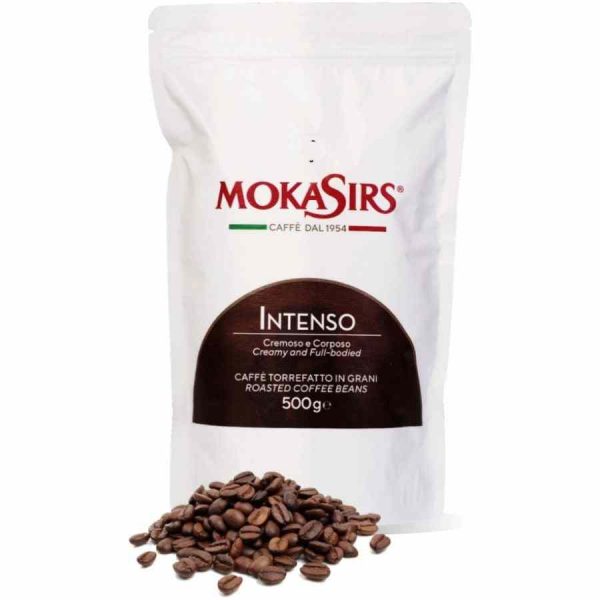 Indulge in rich flavors with MokaSirs Intenso coffee beans - a premium blend for your perfect cup of coffee. Buy now for a delightful brew experience!