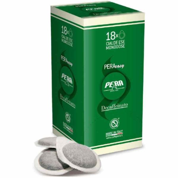 Premium Decaffeinated Pêra E.S.E. espresso capsules, perfect for coffee lovers seeking a smooth and exquisite flavor experience.