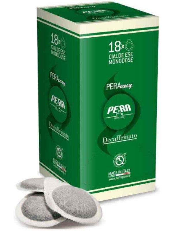 Premium Decaffeinated Pêra E.S.E. espresso capsules, perfect for coffee lovers seeking a smooth and exquisite flavor experience.