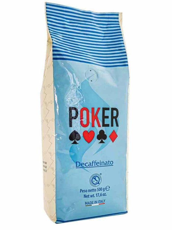 Premium Poker Decaffeinated Coffee 500g Beans - Rich aroma and flavor, perfect for coffee lovers seeking a caffeine-free option. Buy now!