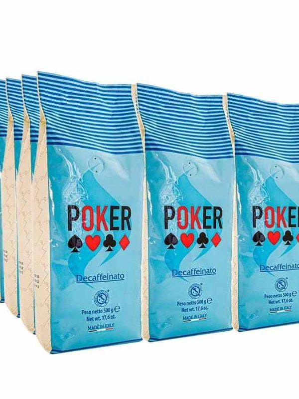 Premium decaffeinated coffee beans for poker enthusiasts! Set of 12 packs weighing 500g each. Enjoy the game with a perfect cup of coffee.