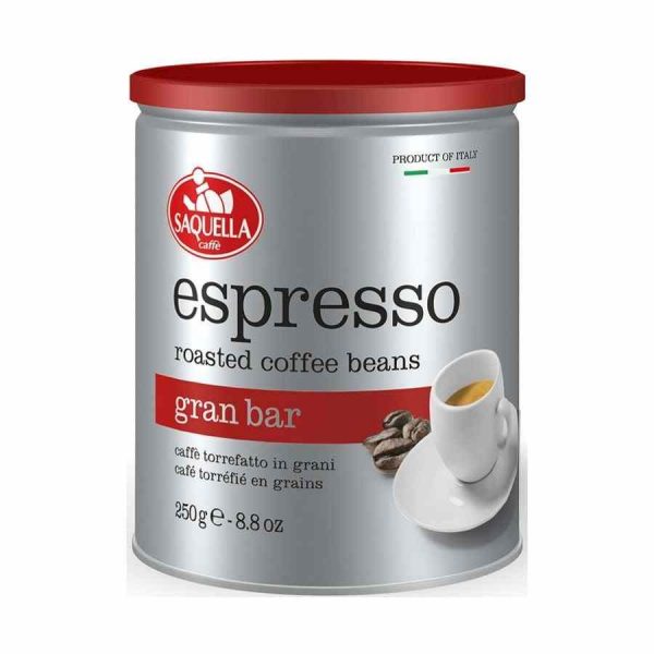 Saquella Espresso Gran Bar 250g Coffee Beans - Rich, aromatic blend of premium espresso beans for the perfect brew at home