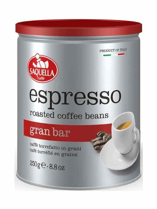 Saquella Espresso Gran Bar 250g Coffee Beans - Rich, aromatic blend of premium espresso beans for the perfect brew at home