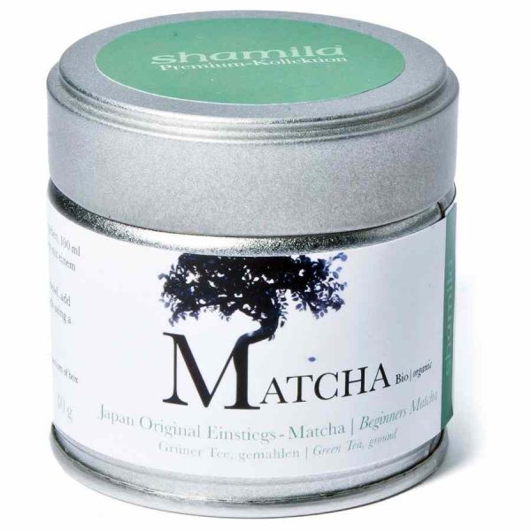 Premium Shamila Japanese Starters Matcha in a 30g tin - authentic and exquisite green tea blend for a delightful taste experience.