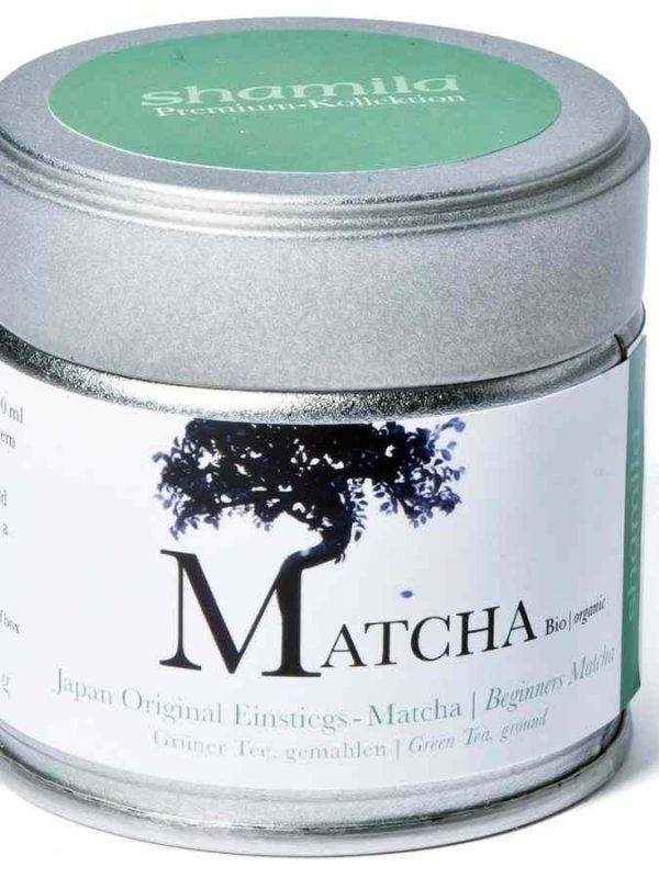 Premium Shamila Japanese Starters Matcha in a 30g tin - authentic and exquisite green tea blend for a delightful taste experience.