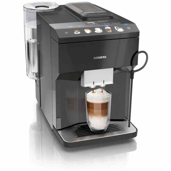 Siemens EQ.500 Classic Fully Automatic Coffee Machine in sleek Piano Black finish, ideal for brewing premium coffee at home.