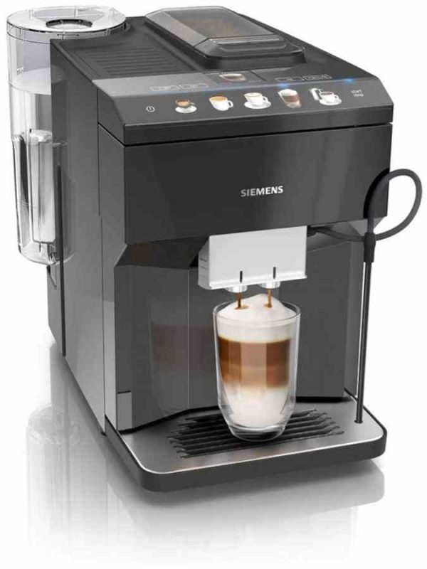 Siemens EQ.500 Classic Fully Automatic Coffee Machine in sleek Piano Black finish, ideal for brewing premium coffee at home.