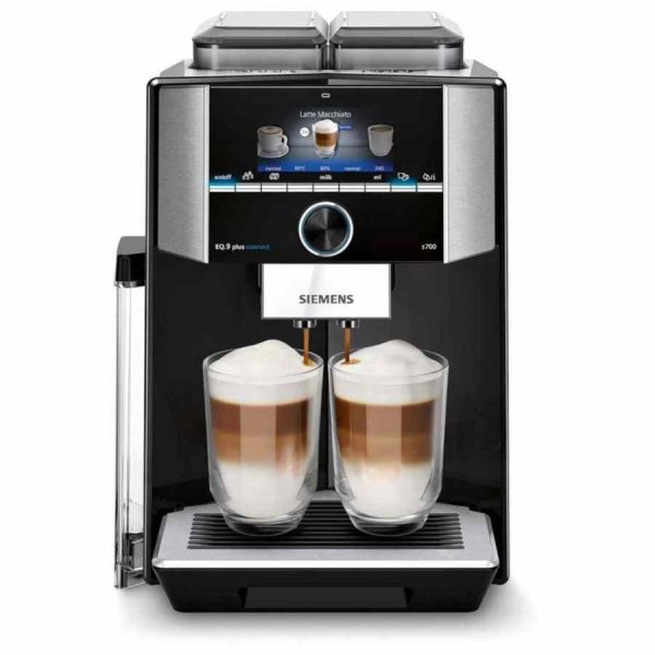 Premium Siemens EQ.9 Plus Connect s700 Fully Automatic Coffee Machine in sleek black design - the ultimate coffee experience at your fingertips!