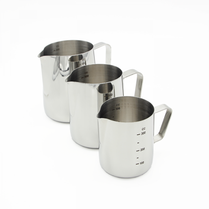 Premium stainless steel pitcher with measurement markings for professional baristas - ideal for espresso art and precise milk frothing