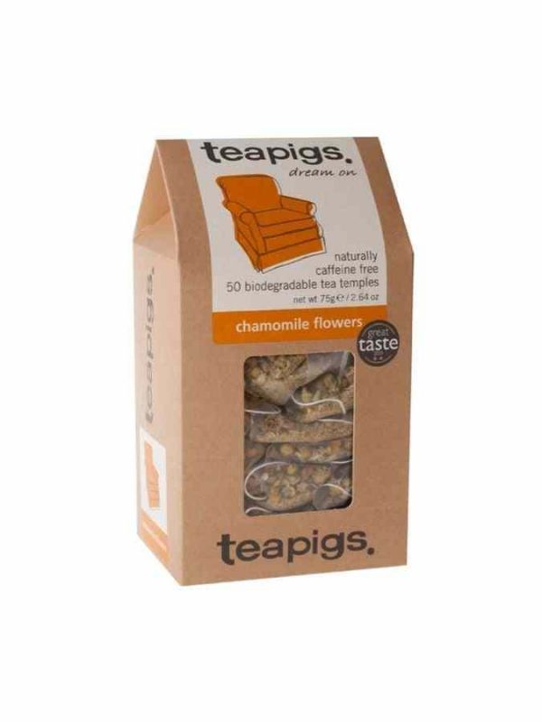 Experience relaxation with Teapigs Chamomile Flower Tea Bags - 100% natural and calming herbal tea blend for a peaceful moment.