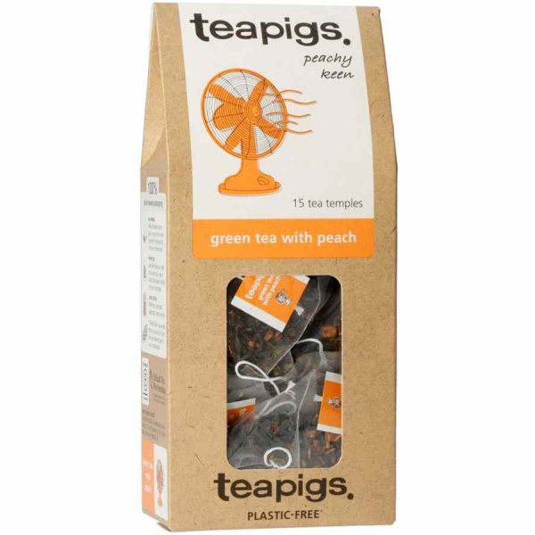 Premium Teapigs Green Tea with Peach 15 Tea Bags - Delicious blend of green tea and peach, perfect for a refreshing treat