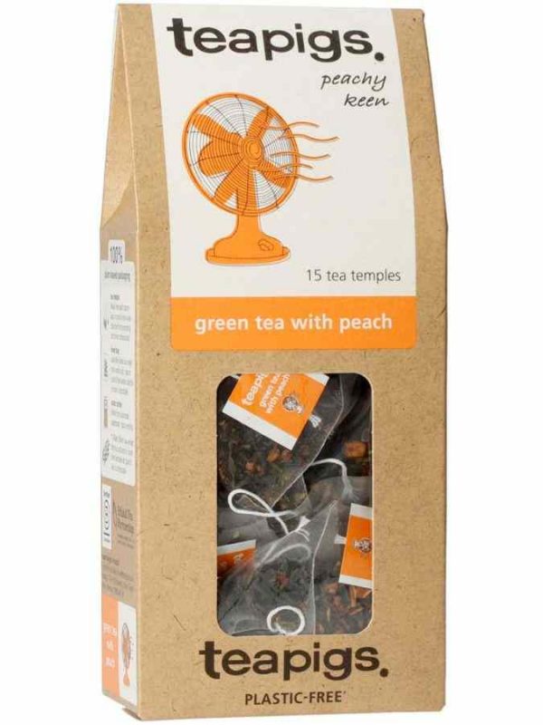 Premium Teapigs Green Tea with Peach 15 Tea Bags - Delicious blend of green tea and peach, perfect for a refreshing treat