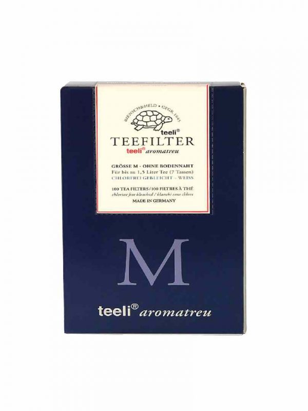 Pack of 100 Teeli Aromatreu® White Tea Filters (Size M) for a refreshing and delicate tea experience. Convenient, high-quality filters for tea lovers.