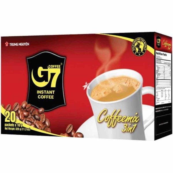 Indulge in the rich flavors of Trung Nguyen G7 Gourmet Instant Coffee 3 in 1 with 20 sachets, perfect for a convenient and luxurious coffee experience!