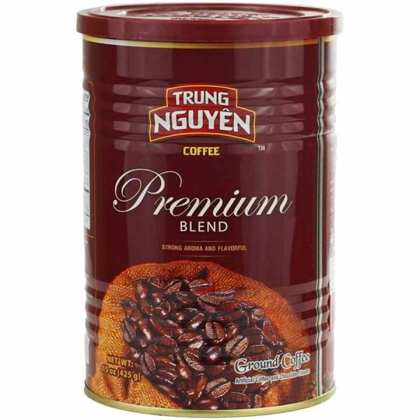 Indulge in the rich flavors of Trung Nguyen Premium Blend Ground Vietnamese Coffee, 425g tin - a taste of authentic Vietnamese coffee excellence.